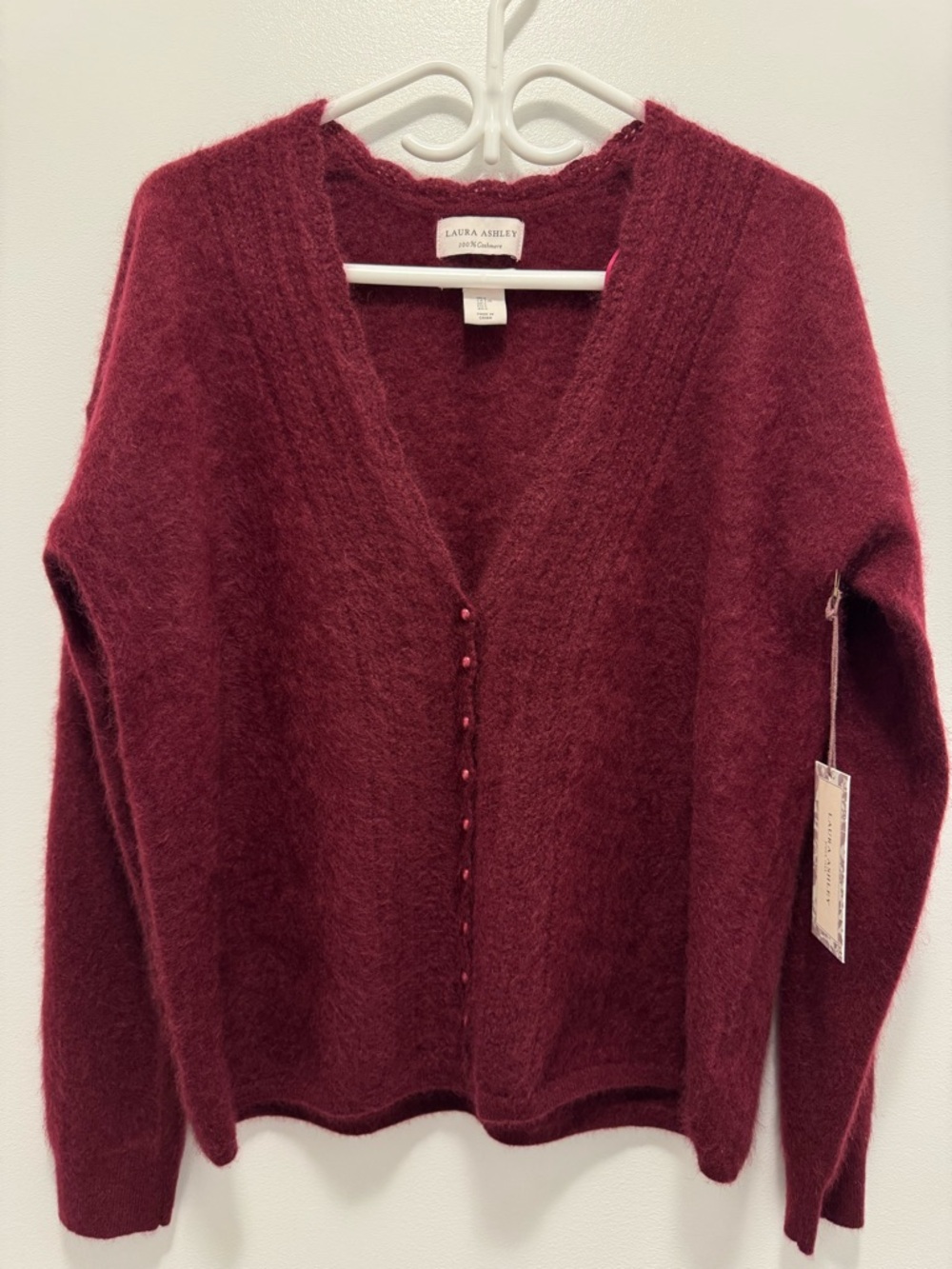 Laura Ashley 100% Cashmere Cardigan Burgundy | Size L | NWT